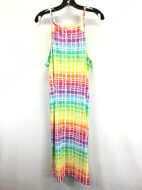 Savings Alert Geometric Pattern Dress Casual Midi Rouge, Size 2x