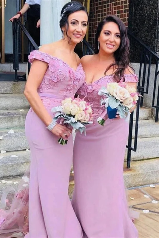 Special Offer Eelgant Off the Shoulder Mermaid Lilac Bridesmaid Dress with Lace