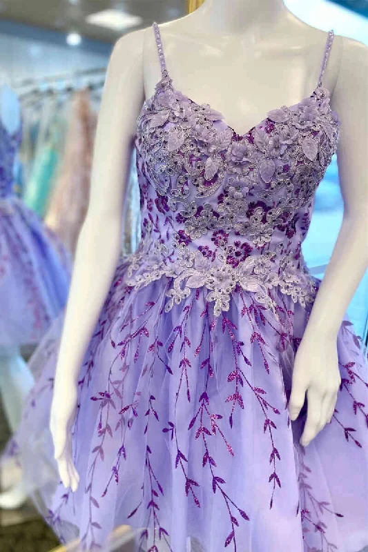 Exclusive Offers Gorgeous Lilac Straps Short Homecoming Dress with Appliques