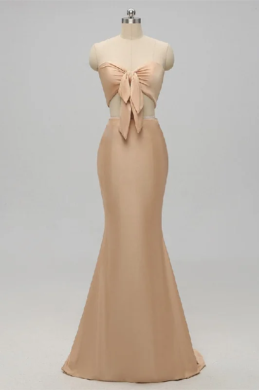 Limited Time Discount Elegant Two Piece Strapless Champagne Bridesmaid Dress