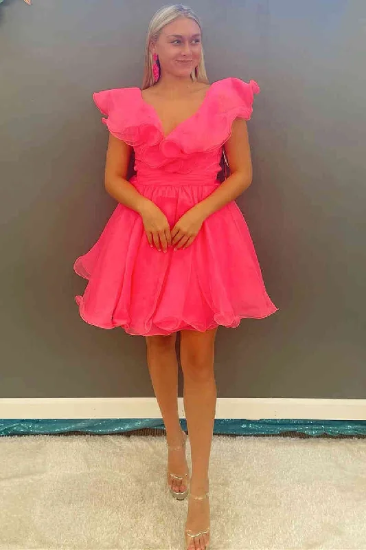 TIME-Limited Offer Cute Hot Pink Ruffled Tulle Short Party Dress