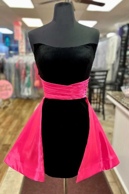 Can't Miss Strapless Black Velvet Cocktail Dress with Train