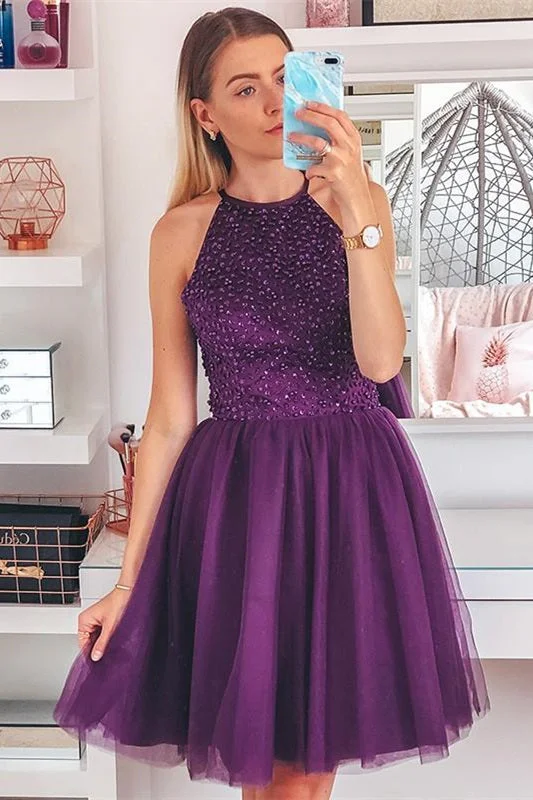 Special Savings Cute Grape Beaded Short Homecoming Dress