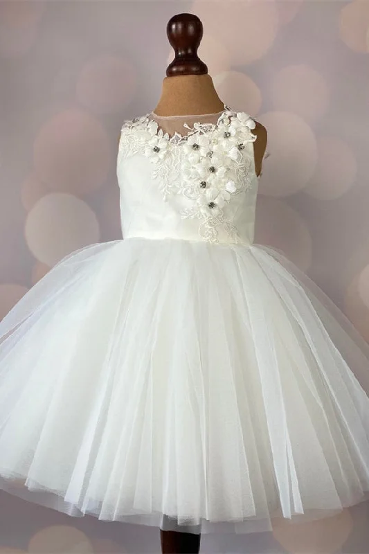 Instant Discount Ivory Beaded Knee Lenght Flower Girl Dress