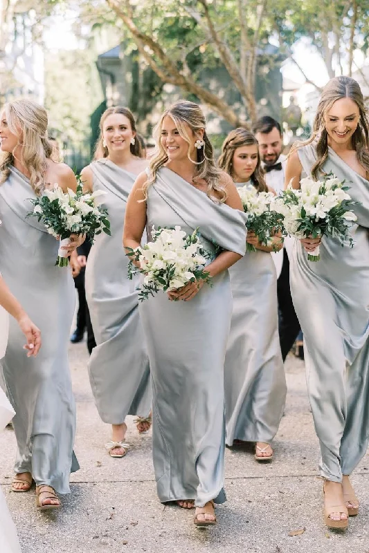 Crazy Deals Asymmetrical Ruffle Slit Bridesmaid Dresses with One Shoulder