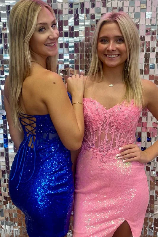 Special Buy Sweetheart Corset Sequin Bodycon Homecoming Dress with Slit