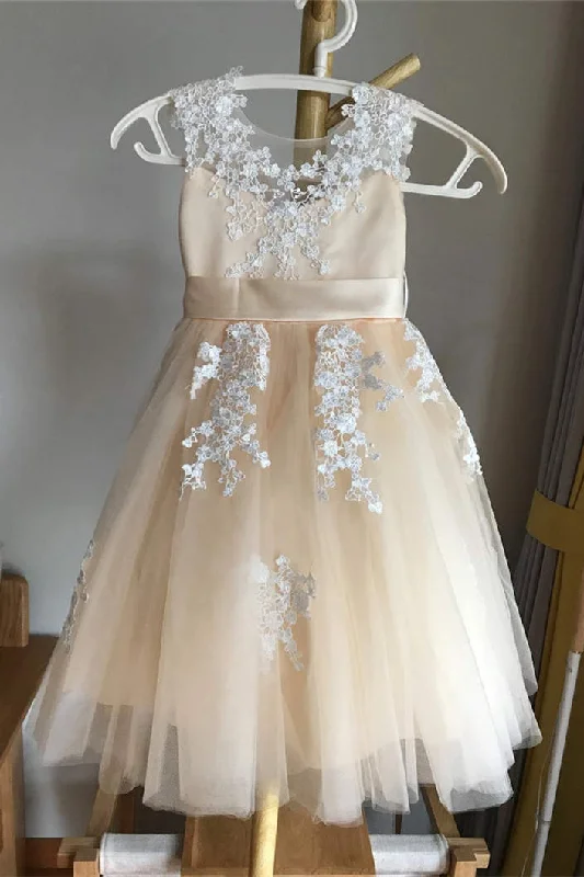 Closeout Sale Cute Lace Champagne Flower Girl Dress