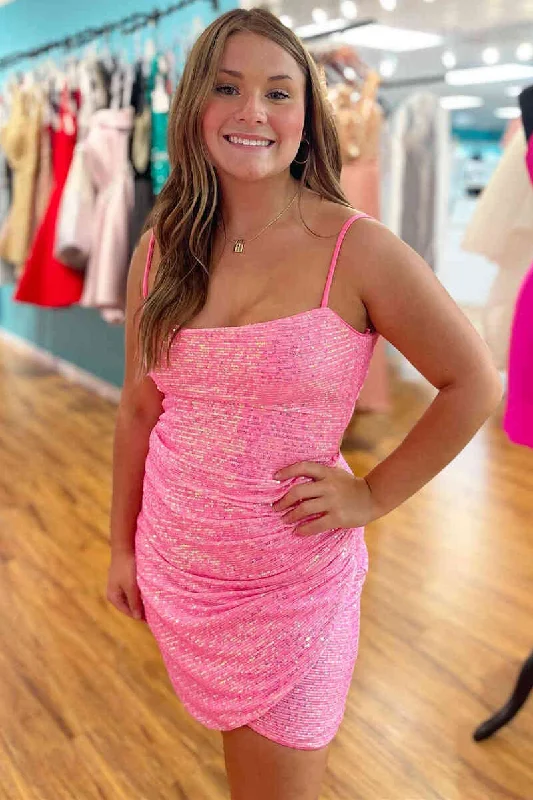 Today’s Deal Sparkle Pink Sequined Tight Homecoming Dress