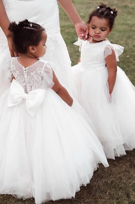 Shop and Save Cute Toddler Ruffled Sleeves White Flower Girl Dress