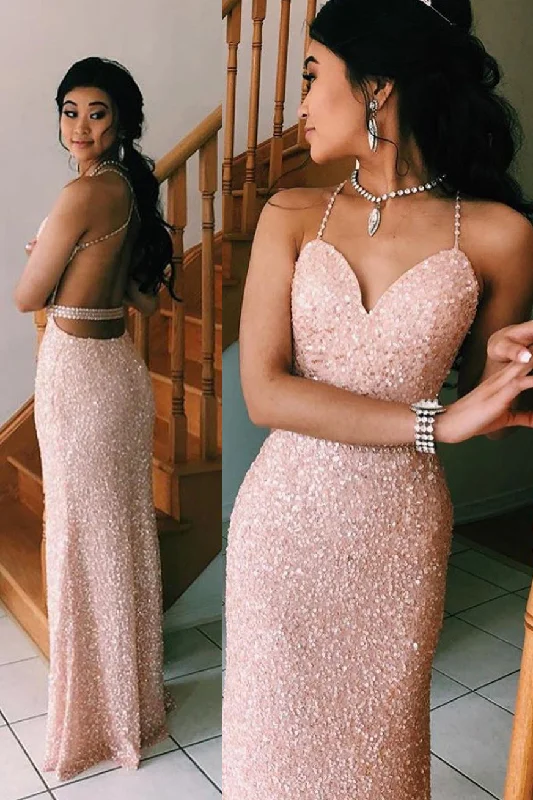 Buy More, Save More Sparkly Sequin Pink Prom Dress with Open Back