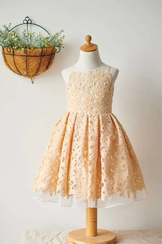 Stock Clearance Adorable Champagne Lace Girl Party Dress