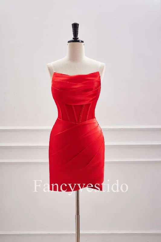 Limited Time Discount Cute Red Pleated Tight Short Homecoming Dress