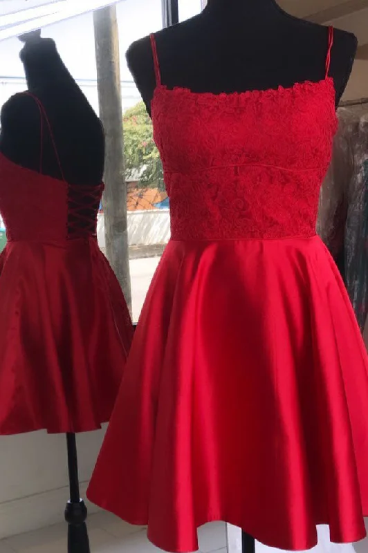Referral Discount Lace-Up Little Red Homecoming Dress