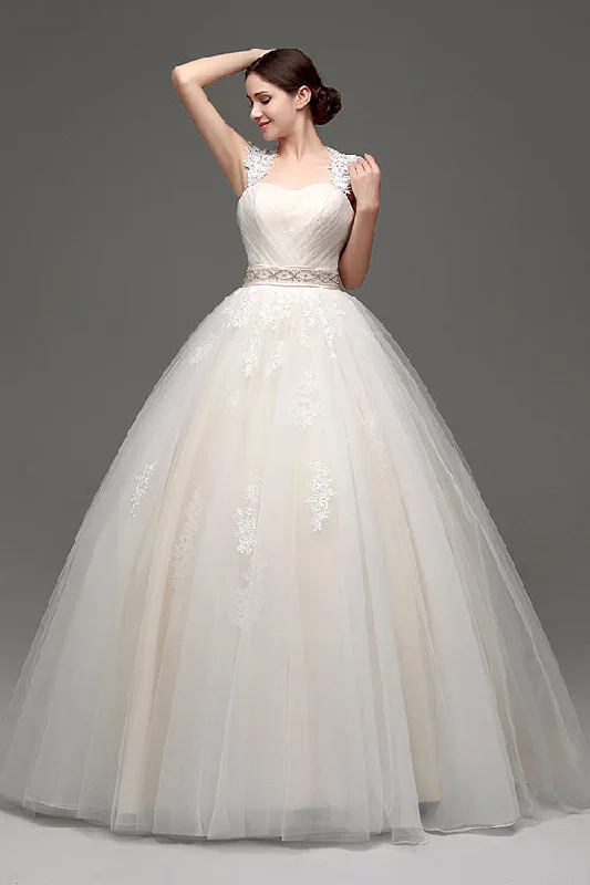 Major Savings Long Lace-Up Back A-line Ivory Wedding Dress with Appliques