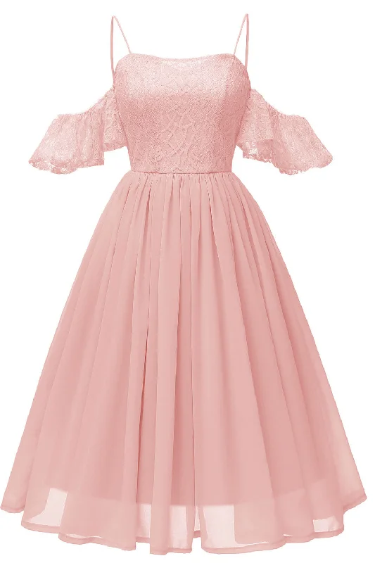 Fantastic Offers Off the Shoulder Lace Over Chiffon Pink Party Dress