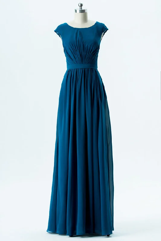 Daily Specials Long Chiffon Teal Pleated Bridesmaid Dress