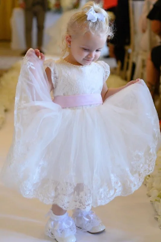 Mega Sale Lovely Toddler White Flower Girl Dress with Pink Bow
