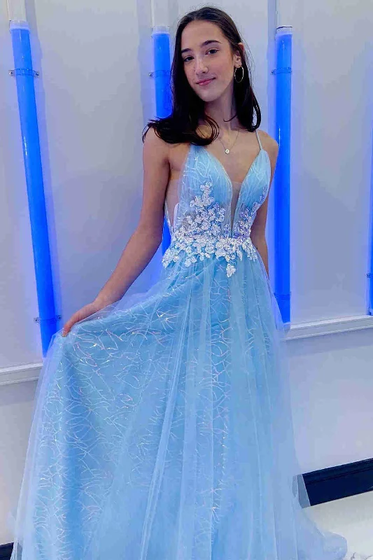 Unmissable Offer Princess A-Line Light Blue Long Formal Dress with Appliques