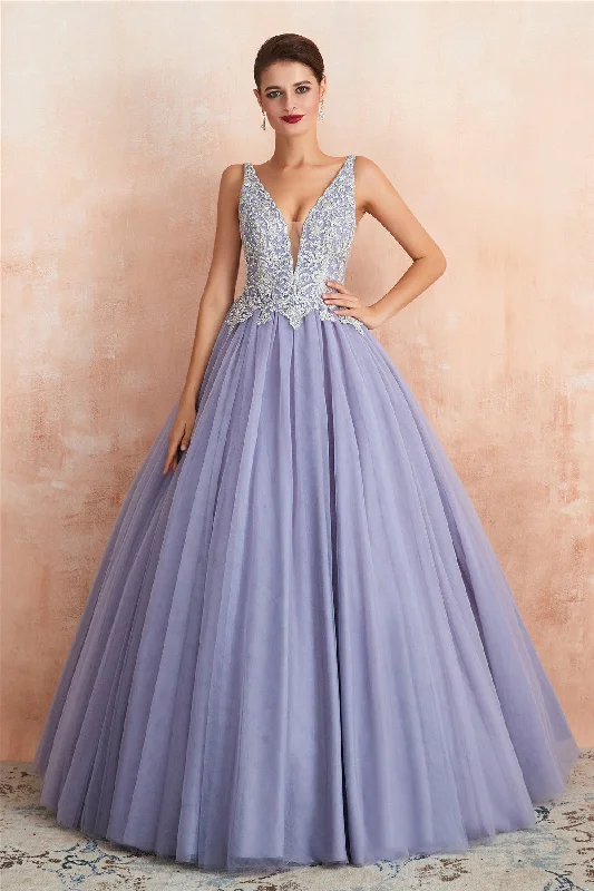 Lowest Price Ball Gown Appliqued Lavender Prom Dress with Beading
