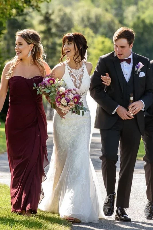 Price Blitz Elegant Jewel Mermaid White Wedding Dress with Appliques
