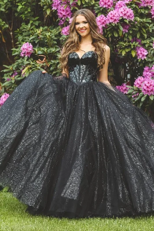 Extra Savings Glitter Sweetheart Black Long Prom Ball Gown