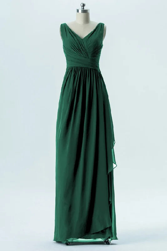 Warehouse Sale Hunter Green Double V-Neck Chiffon Bridesmaid Dress with