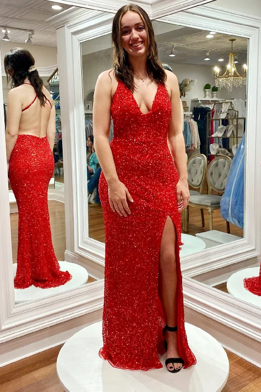 Buy Now Criss Cross Back Red Sequins Long Mother of Bride Dress