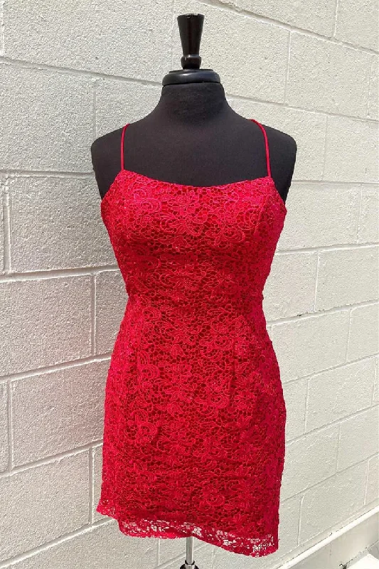 Savings Bonanza Short Red Lace Tight Homecoming Dress