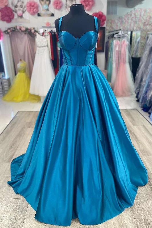 Discount Deals Sweetheart Blue Satin A-Line Prom Dress