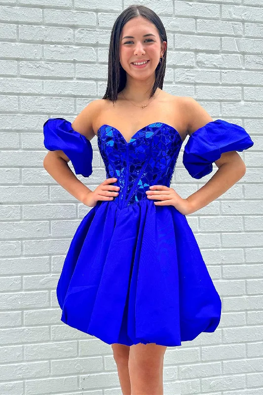 Huge Discounts Sweetheart Royal Blue Mirror Sequin Short Homecoming Dress