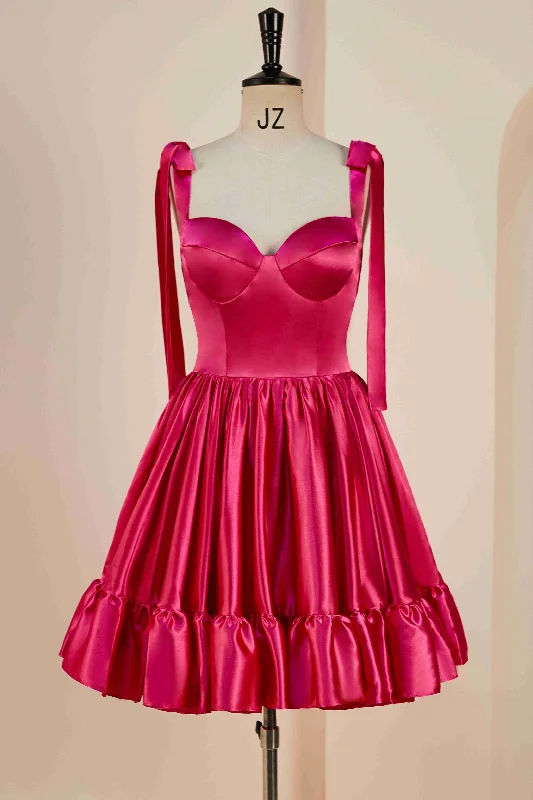 Weekend Deal Hot Pink Bow Tie Ruffle Short Homecoming Dress