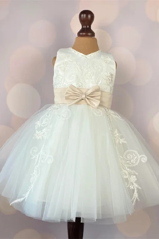 Act Fast Ivory Lace Flower Girl Dress with Bow