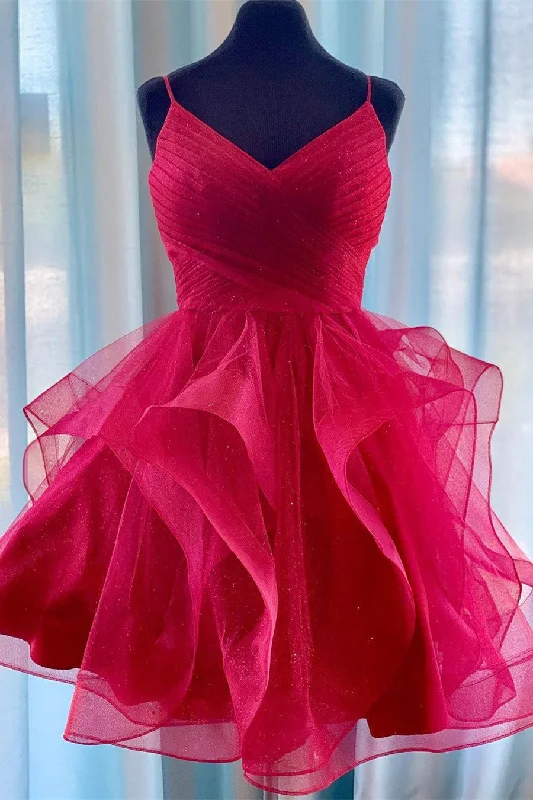 Blowout Deals Adorable Red Ruffled Short Homecoming Dress