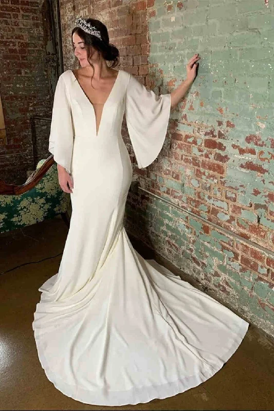 Friends and Family Sale Mermaid V-Neck Ivory Long Bridal Dress