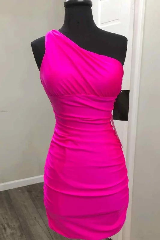 Bonus Savings Hot Pink One Shoulder Tight Short Homecoming Dress