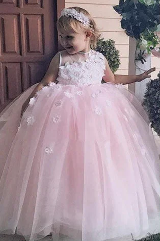 Incredible Offers Cute Ball Gown Lace Appliques Pink Flower Girl Dress