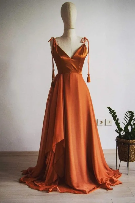 Take Advantage A-Line Tie Shoulder Long Bridesmaid Dress