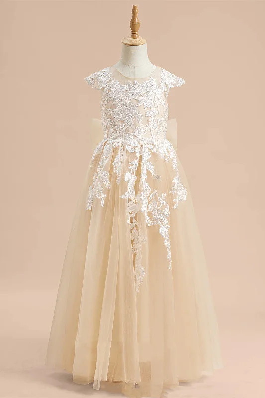 Take Advantage Crew Neck Champagne Flying Sleeves Flower Girl Dress