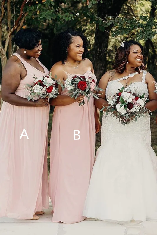 Early Access Mismatached A-line Pale Pink Chiffon Bridesmaid Dress