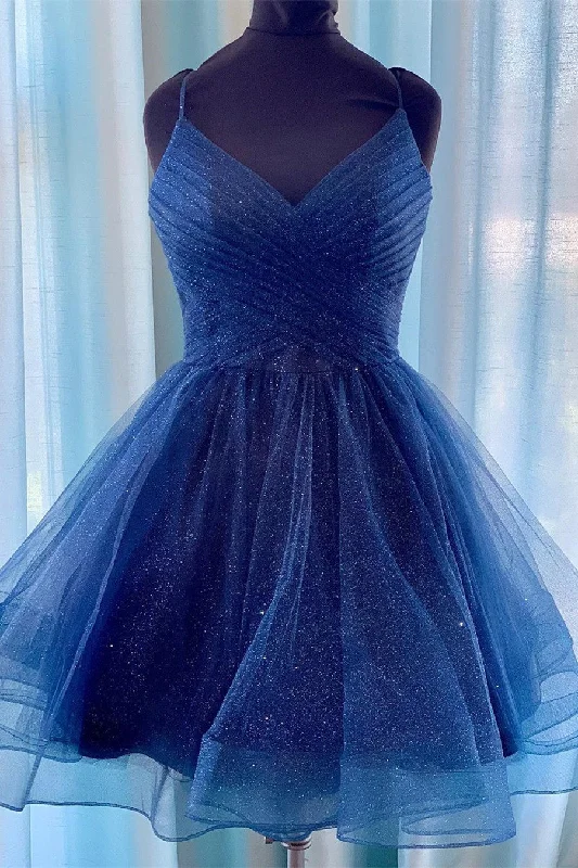 Price Drop Cute Sparkle Navy Blue Homecoming Dress