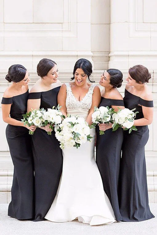 Instant Discount Off the Shoulder Mermaid Long Black Bridesmaid Dress