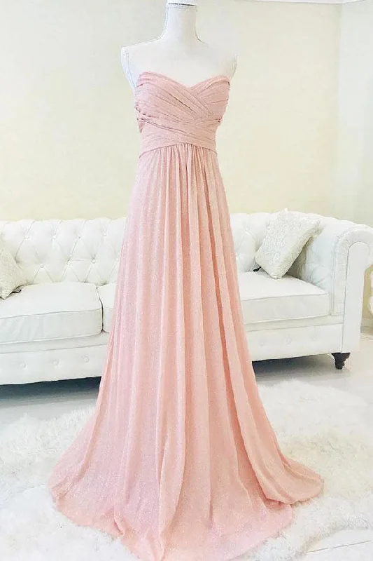 Price Meltdown Sweetheart Pleated Pink Chiffon Long Bridesmaid Dress