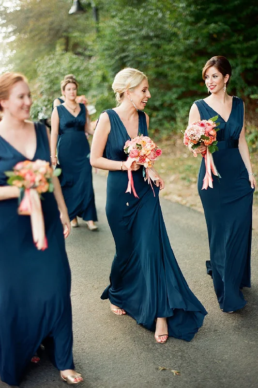 Crazy Deals V-Neck Teal Mermaid Long Bridesmaid Dress