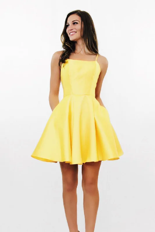 Unbeatable Prices Spaghetti Straps Criss Cross Daffodil Homecoming Dress