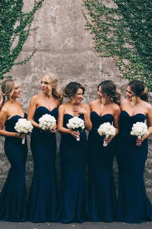 The Best Prices Sweetheart Navy Blue Mermaid Bridesmaid Wedding Party Dress