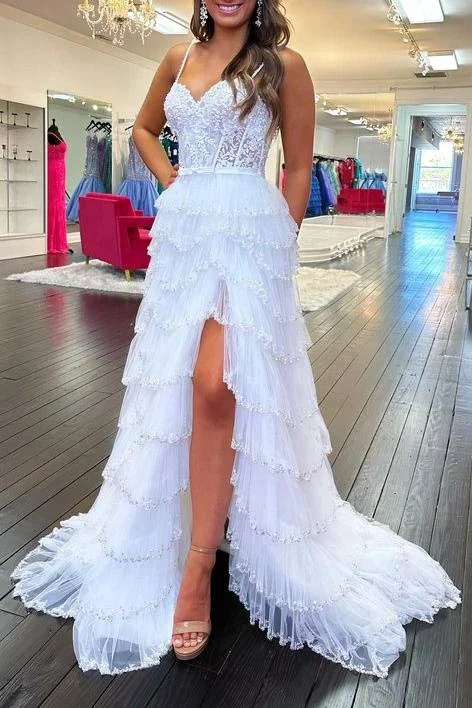 Fantastic Offers Sweetheart White Applique Tiered Prom Dress with Bow