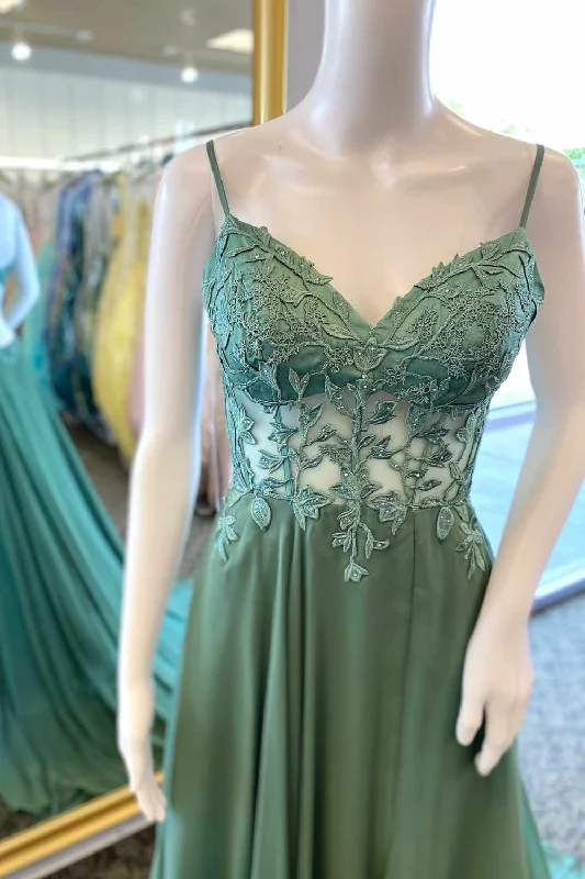Discount Days Olive Green Sheer Lace Bodice Chiffon Long Formal Dress