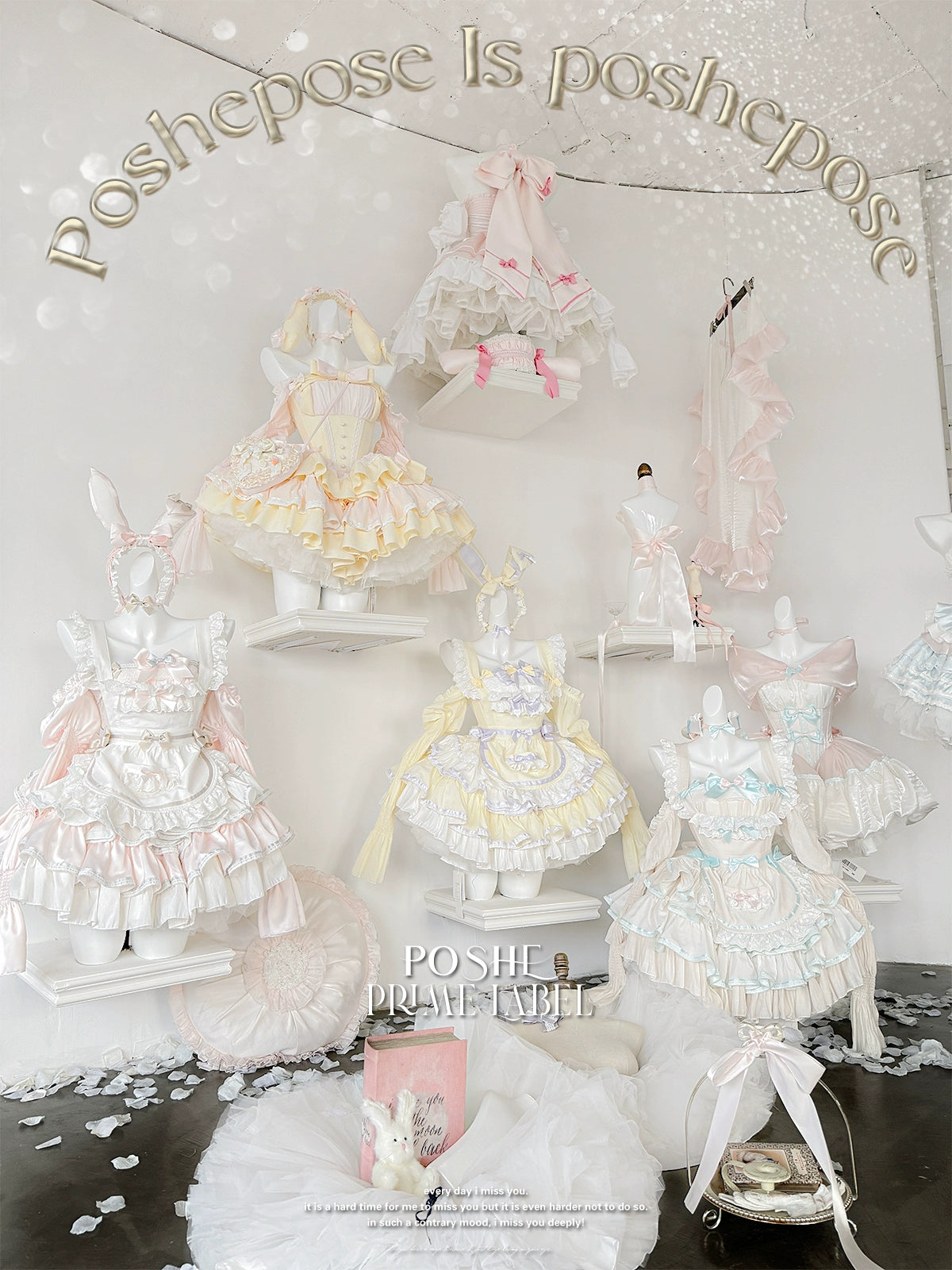 Super Sale POSHEPOSE~Maid Bunny~Gorgeous Sweet Lolita OP Dress with Detachable Sleeves and Apron