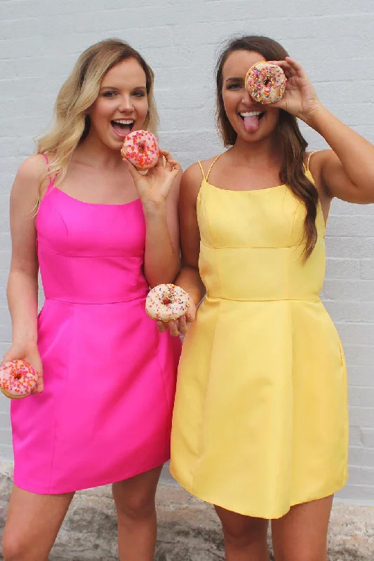 Savings Spectacular Double Spaghetti Straps Yellow Homecoming Dress with Lace Up Back