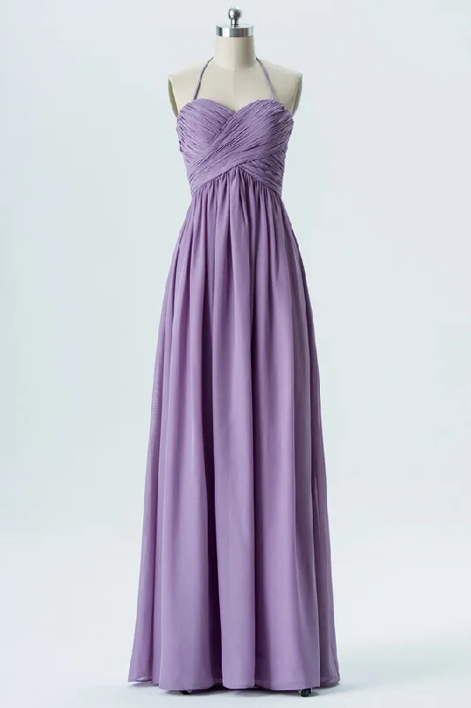 Buy Now Halter Straps Lavender Chiffon Bridesmaid Dress